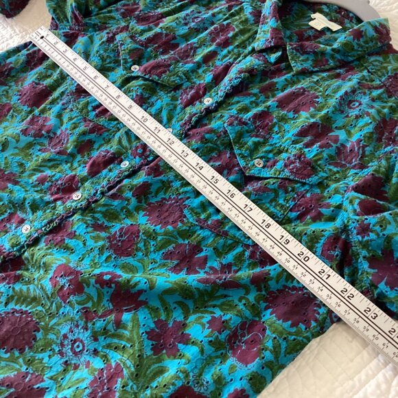 Sundance Floral Button-Up Shirt PXL Green & Burgundy Rhea eyelet 100% Cotton - Picture 5 of 12